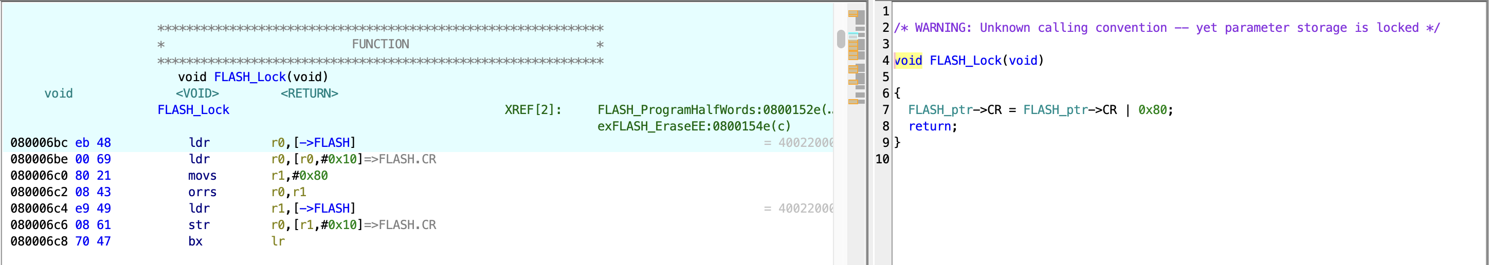The same function but with all memory locations labeled and types assigned.